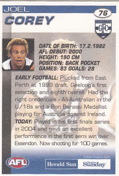 2005 Select Herald Sun AFL #76 Joel Corey Back